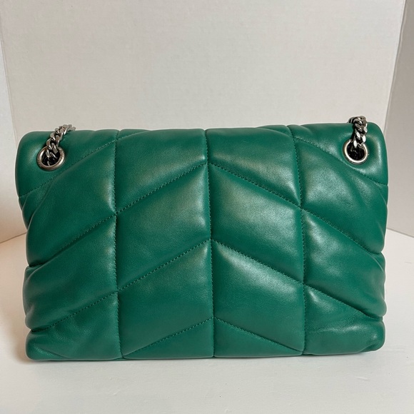 Saint Laurent Lambskin Quilted Small Loulou Puffer Chain Satchel Green Field - Picture 6 of 16